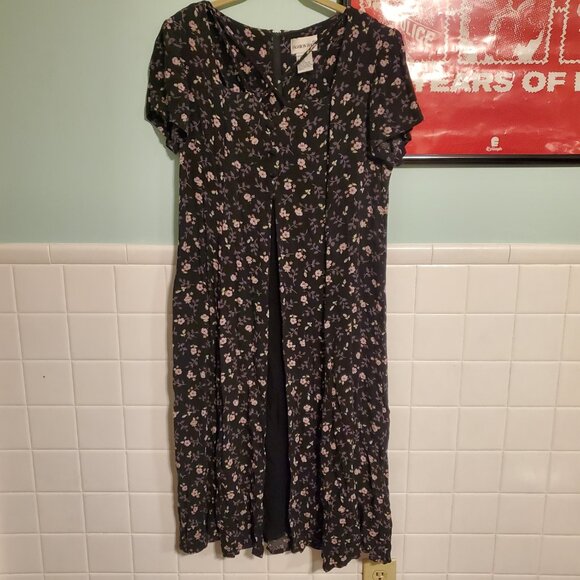 Vintage 90s Indie Grunge Whimsigoth Micro Floral Black Purple Maxi Dress - Picture 11 of 11